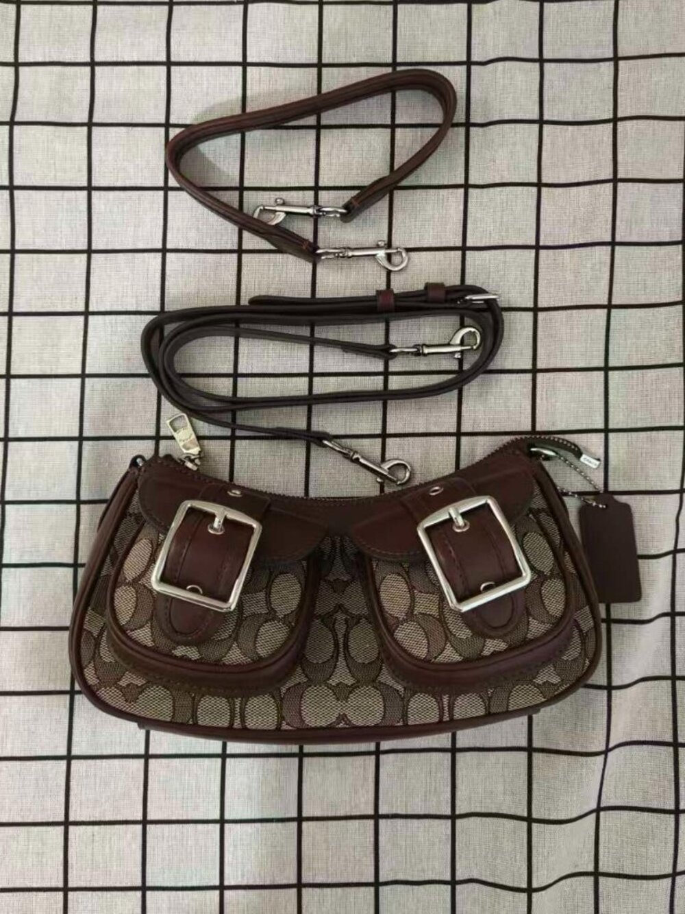 Coach Brown Signature Jacquard Sling Shoulder Bag with Dual Straps, Brand New